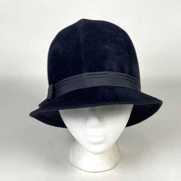 Vintage Peachbloom Velour Merrimac Fur Felt Black Cloche Hat Ribbon Accent main image 4